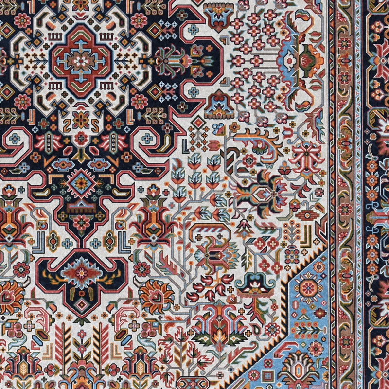 Emanuel Traditional Machine Woven Flatweave Blue and Navy Area Rug with Non Skid Backing , Rectangle 5' x 7'