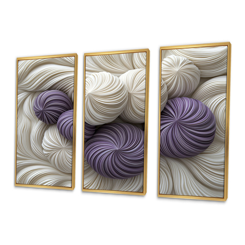 Or et mauve de Noël tourbillon de menthe poivrée IV - ensemble de décoration murale de Noël, Toile avec cadre flottant or