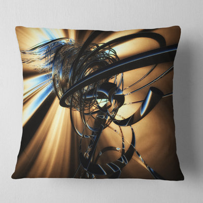 Fractal en 3D brun foncé enchevêtrement - coussin imprimé abstrait