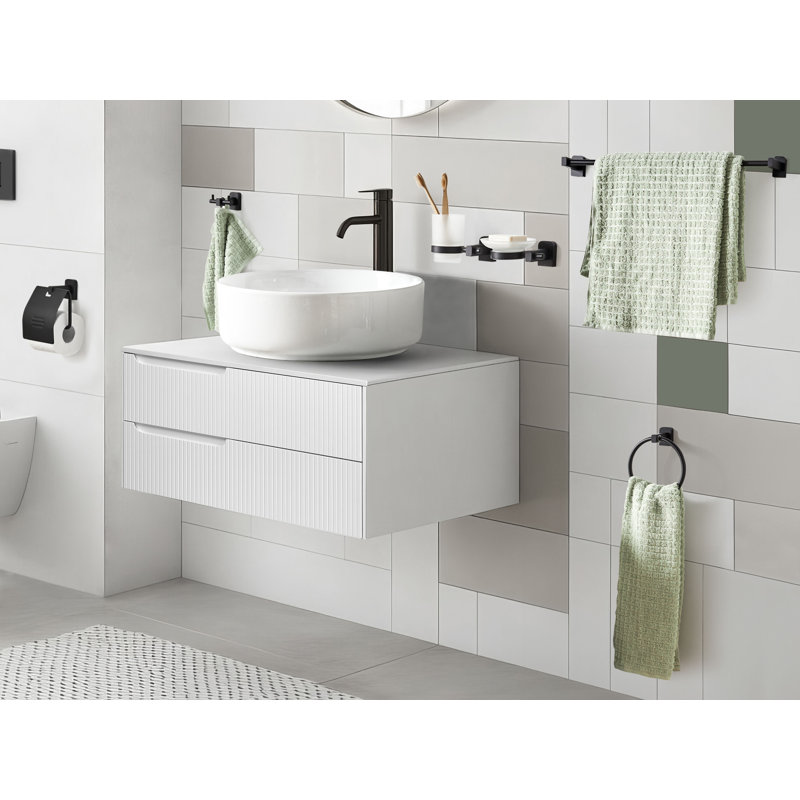 6-Piece Bathroom Hardware Set POCONE with Towel Bars and Hooks, Matte Black