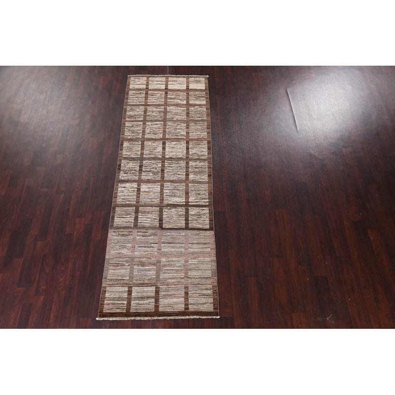 Checkered Gabbeh  Wool Runner Rug 3x10