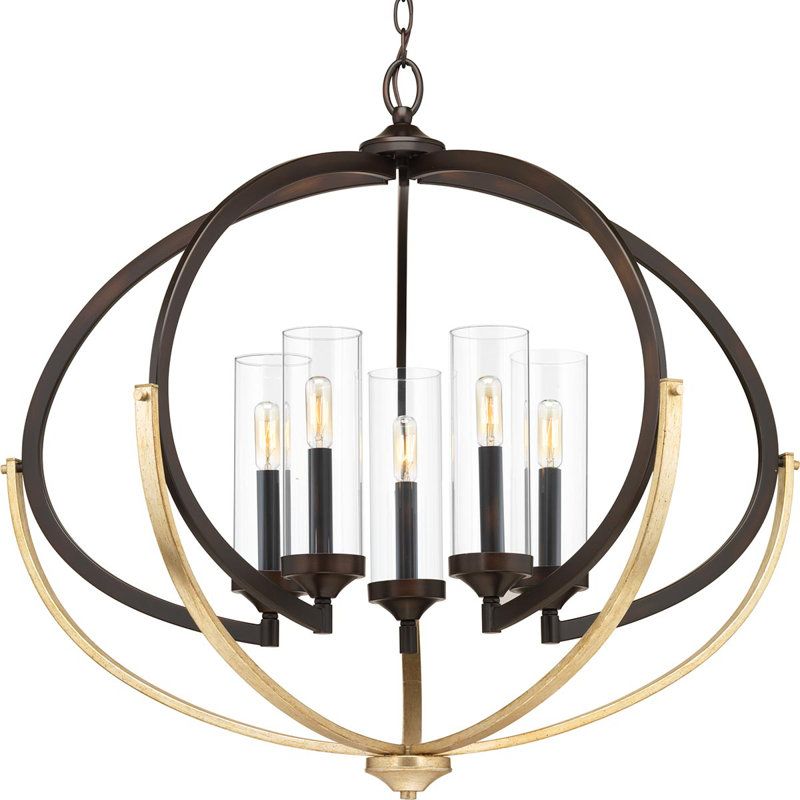 Lustre géométrique à 5 lumières, Bronze antique