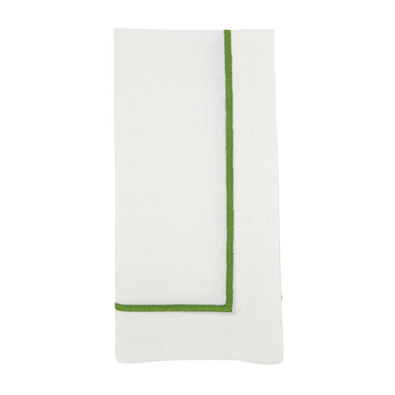 Kiwi Green Embroidered Line Design Square Dinner Napkin Set