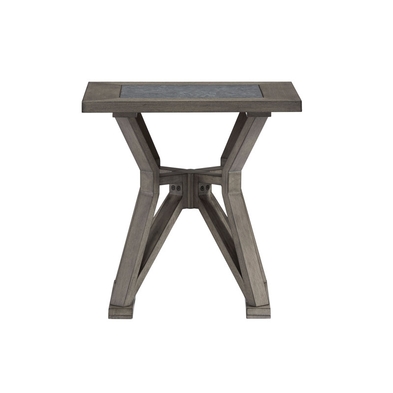 Ash Gray Square Wood and Stone End Table