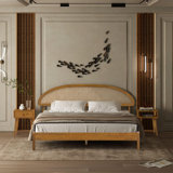 Gem Solid Wooden Bed Frame With Headboard And Natural Rattan, 1000 Lb Capacity