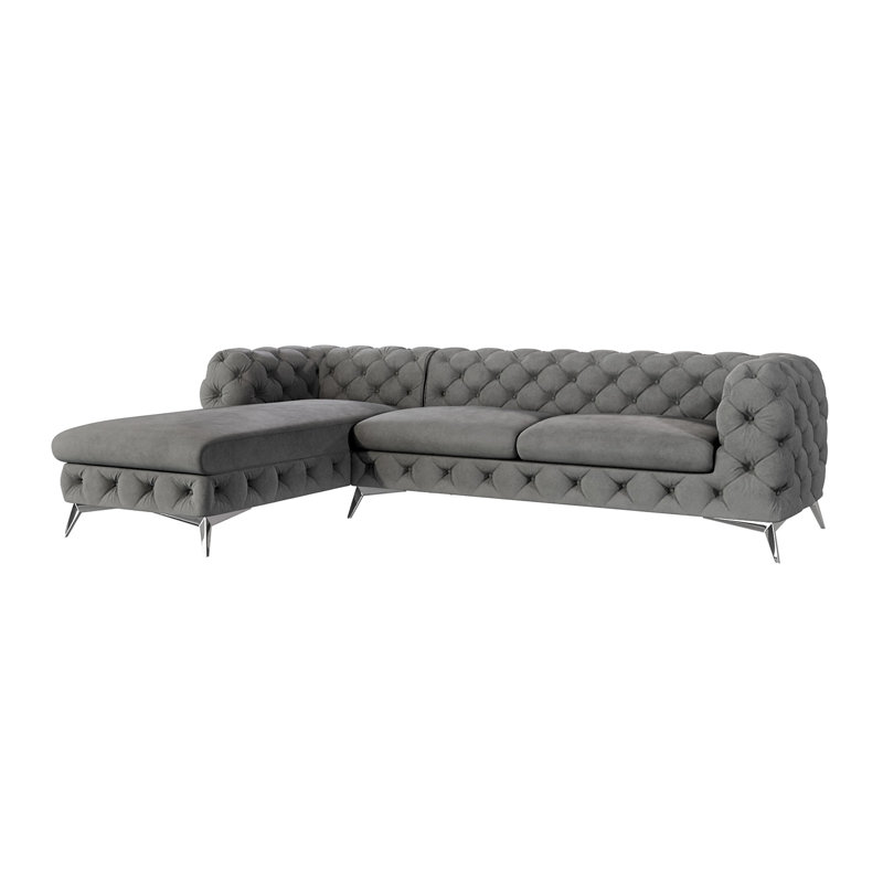 Chesterfield Corner Chaise Sofa  with Silver Metal Legs, Left Hand Facing, Grey