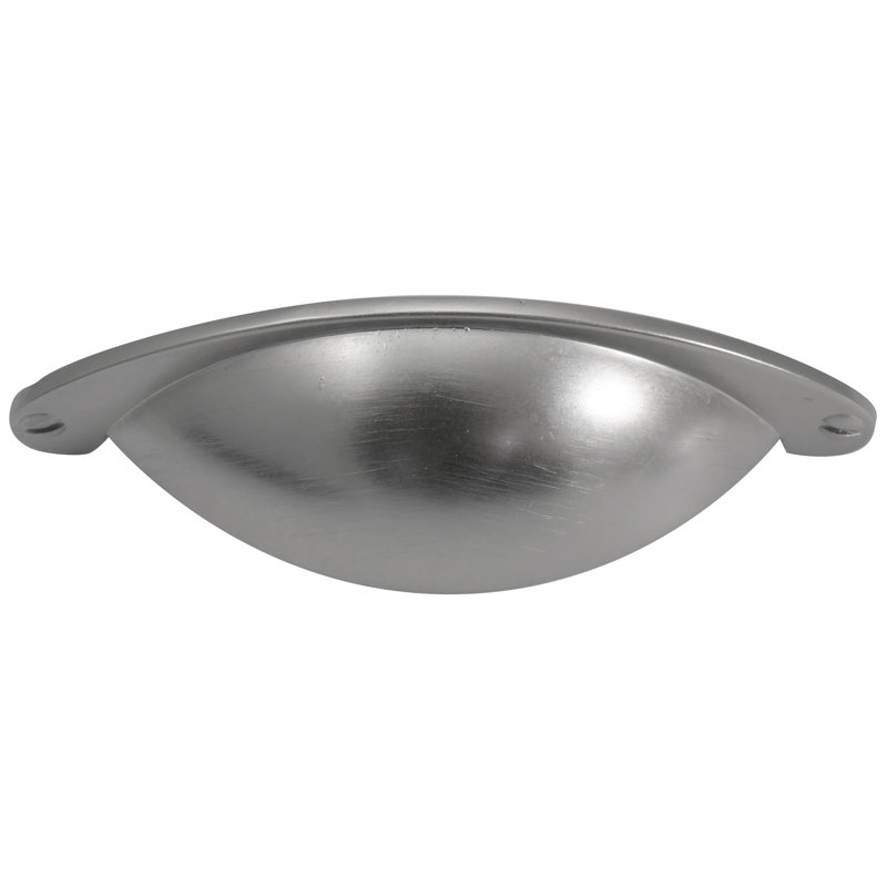 Satin Pewter Brushed Metal Cup Pull with Mounting Hardware