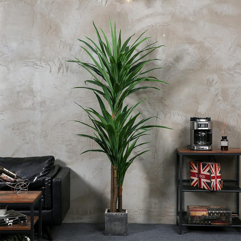 6ft Tall Green Silk Dracaena Palm Tree in Black Pot