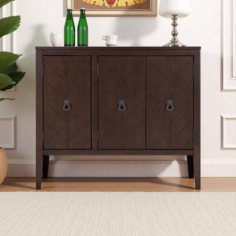 37 Inch Rustic Brown Storage Sideboard with Adjustable Shelves, Retro Metal Handles, and Solid Pinewood Legs for Living Room, Dining Room, Entryway