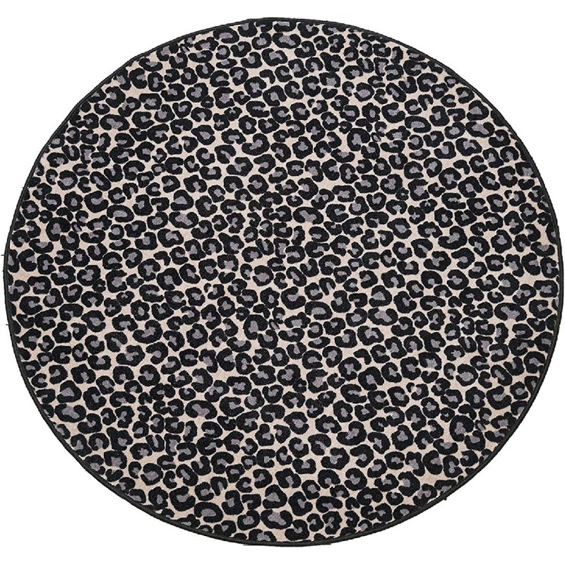 Tapis noir / gris à imprimé animal, Rond 7 pi