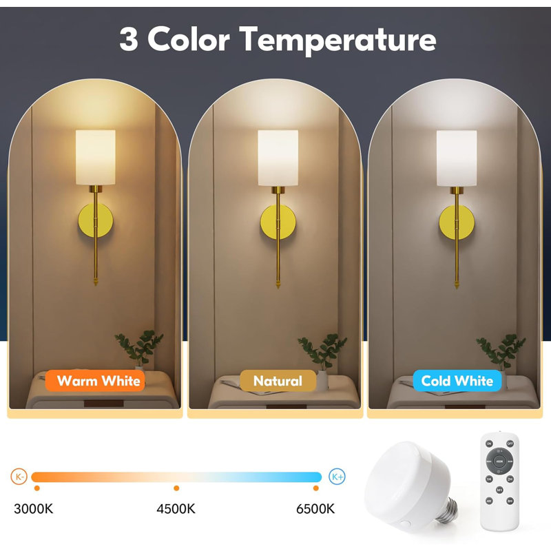 Gold Dimmable Battery Operated Wall Sconce Set with Remote