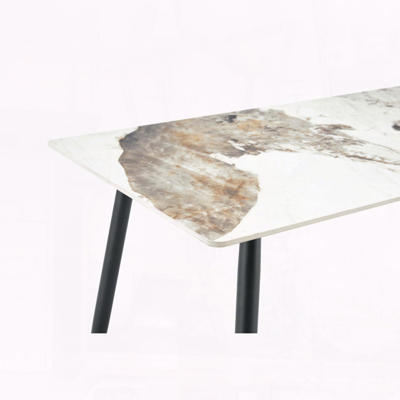 Modern Rectangular Sintered Stone Dining Table with Gold-Plated Legs
