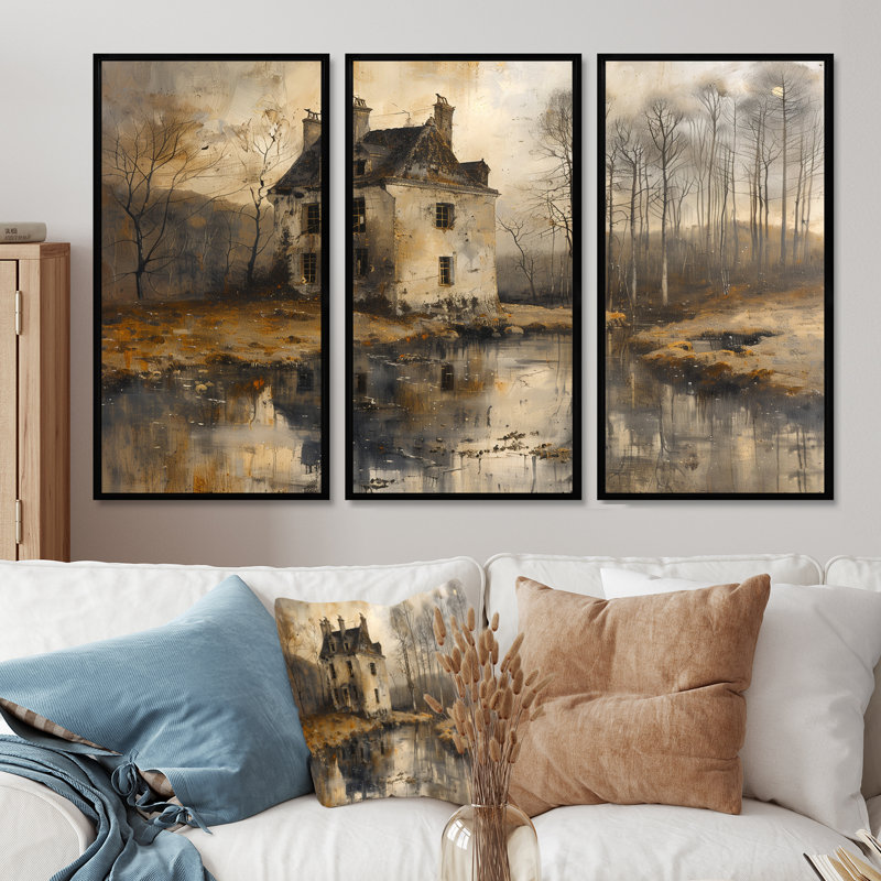 Ensemble de décorations murales gris et noir, H 28 po x l 36 po x P 1 po, Toile avec cadre flottant noir