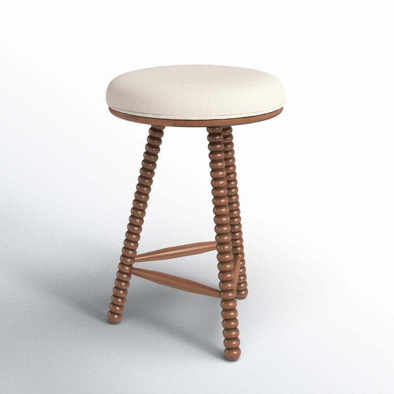 Brown Wood Twist Leg Counter Stool with Cushion