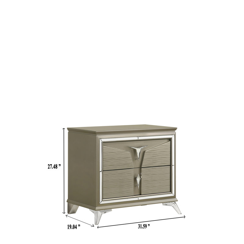 Table de chevet moderne avec 2 éléments de rangement en bois et argent