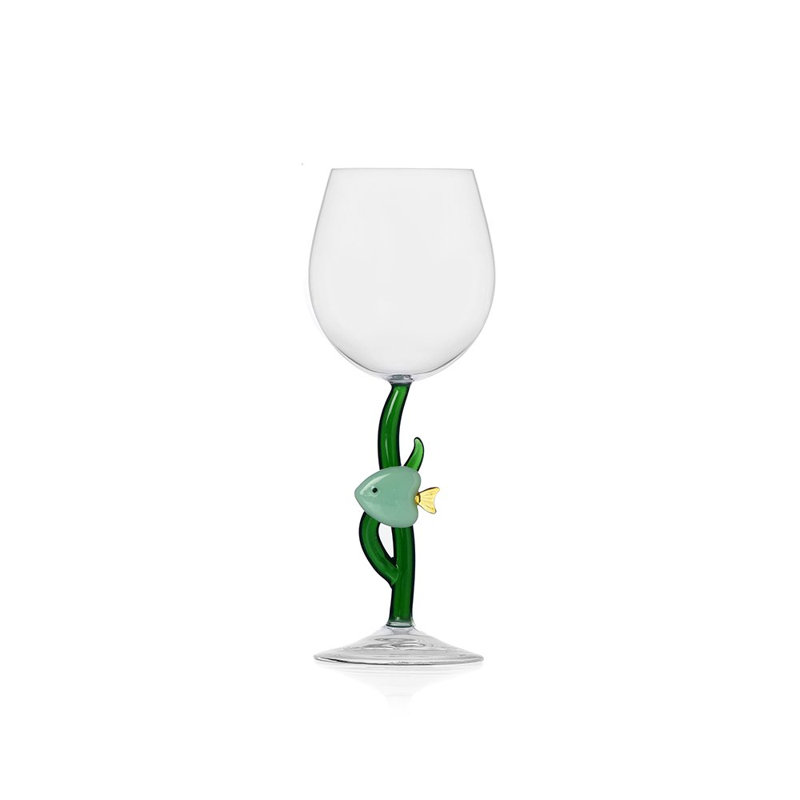 Marine Garden - Stemmed Glass Green Fish 11.8 Oz