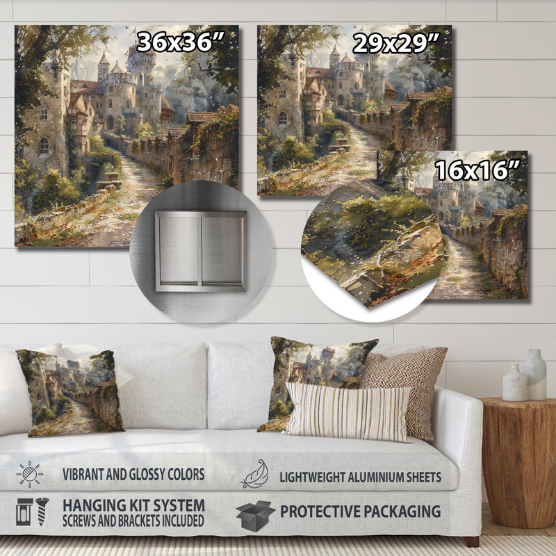 Beige Brown Medieval Stronghold Fortress I - Fortresses Wall Decor, Métal métal, 30" H x 30" W