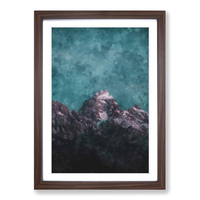 Mountain Peak in Wyoming - Picture Frame Painting Print, 45cm H x 33cm W x 2cm D, Walnut Framed