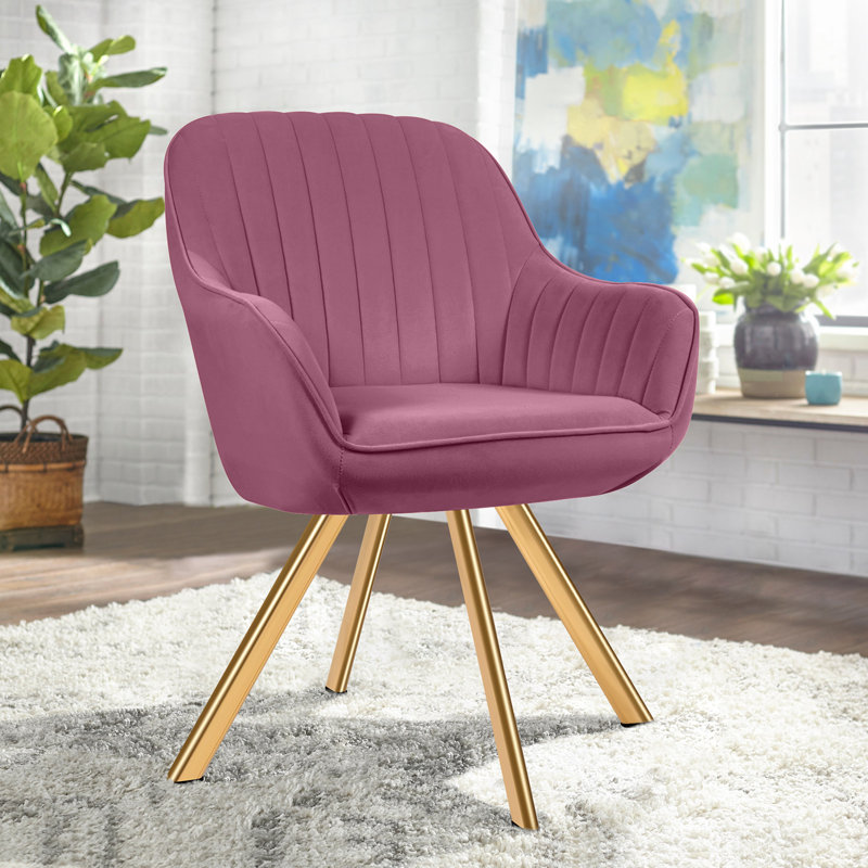 Fauteuil d'appoint pivotant de 24,4 po Rhudie, Tissu rose