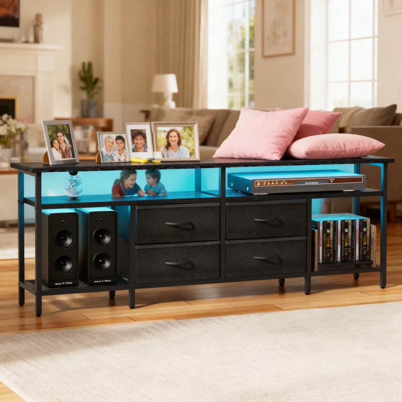 Modern TV Stand With LED Lights And Power Outlets, Media Entertainment Center With Drawers And Shelves For Large Screen Tvs, Living Room Storage Console