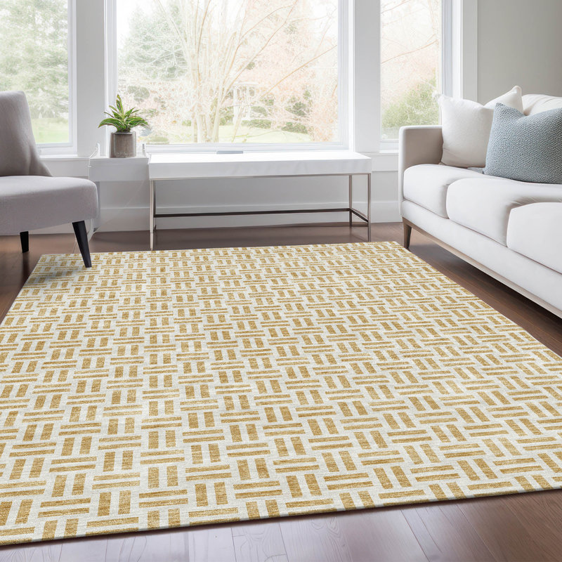 Premium Machine Washable Prisco Gold Rug, Rectangle 8' x 10'