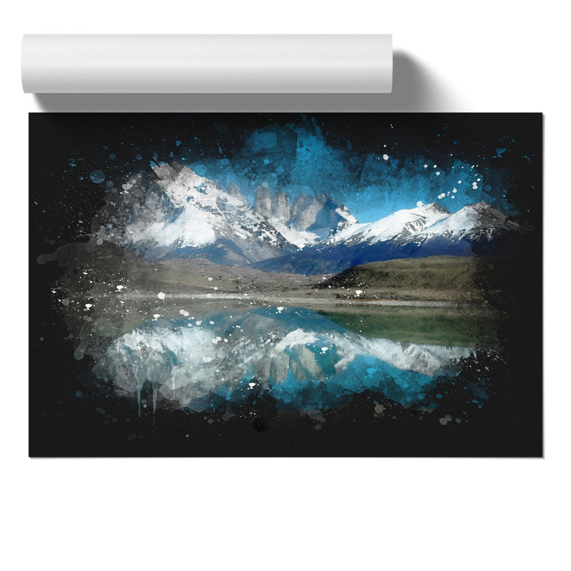 Lake and Mountain in Argentina Paint Splash - Frameless Print, 42cm H x 59cm W x 0.1cm D