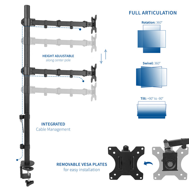 Support de bureau vertical très haut à double moniteur double