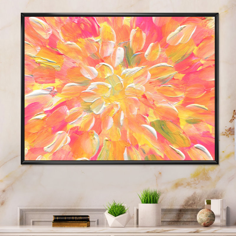 " Orange And Yellow Abstract Blossoming " Painting Print, 8'' H x 12'' W x 1'' D, Black Floater Framed