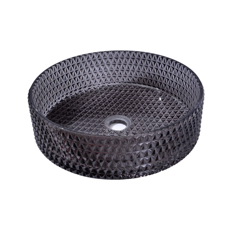 Lavabo de salle de bain rond en verre texturé 16 po Scotch - Collection Timeless, Noir, 16"