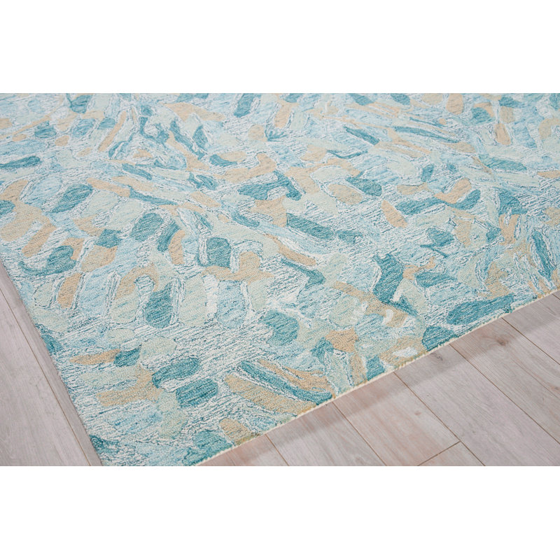 Botanica Turquoise/Ivory/Multi New Zealand Wool hand-tufted Area Rug, Rectangle 9' x 12'