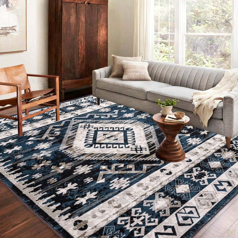 Area Rug 8X10 Vintage Bohemia Large Persian Non-Slip Washable Rug For Living Room Kitchen Bedroom Living Room Geometry