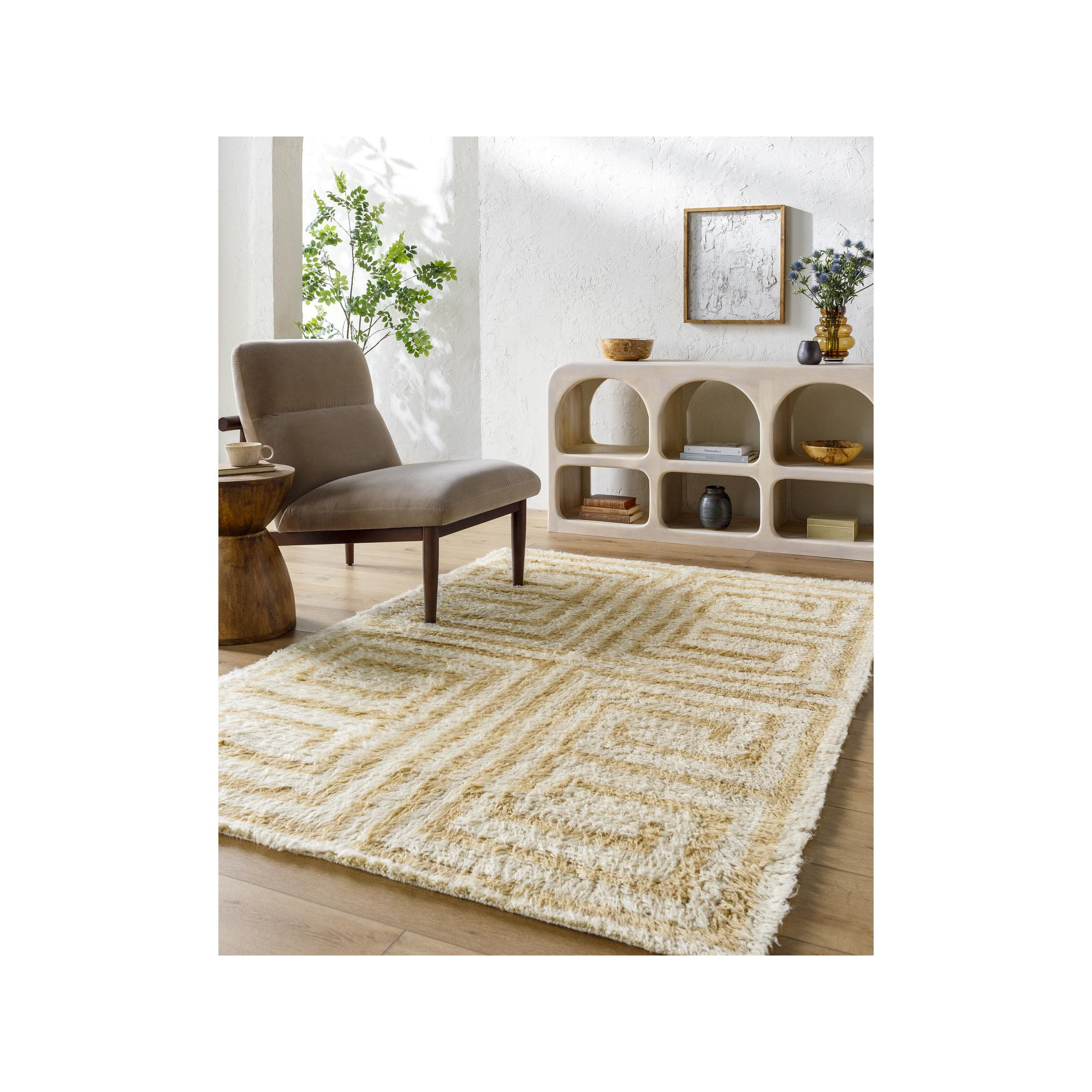 Anemone Hand Tufted Wool Tan Rug, Rectangle 5' x 7'6"
