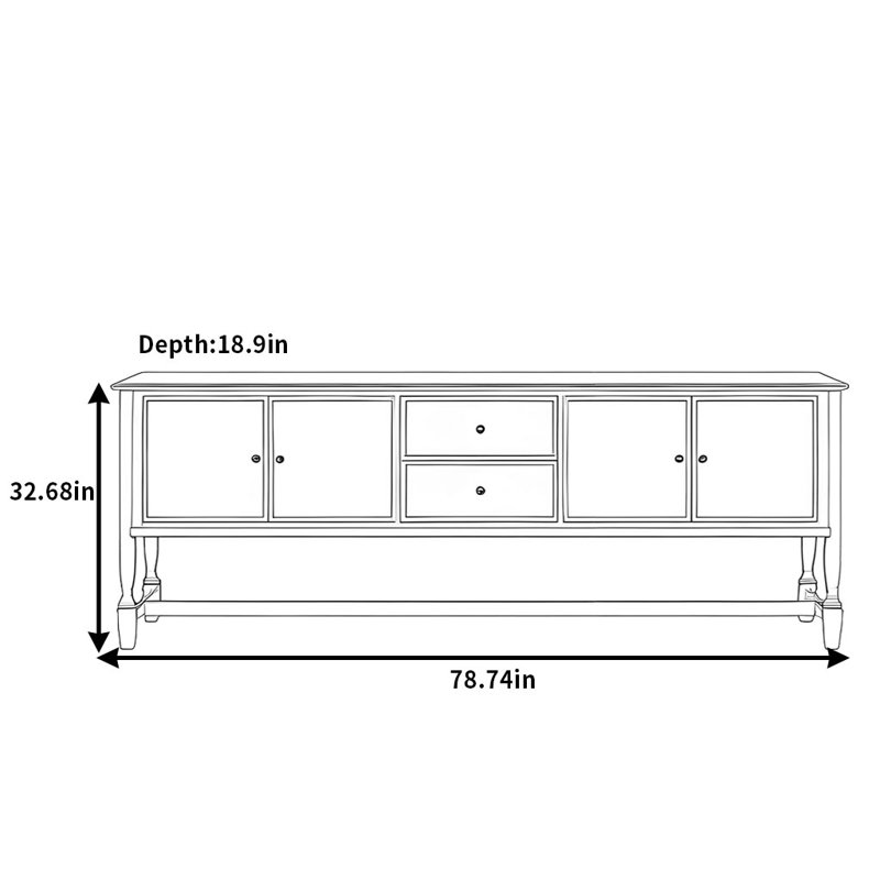 Buffet patiné American Country Style, Burlywood, H 32,68 po x l 78,74 po x P 18,9 po