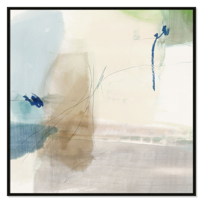 «Aquamarine Whispers II» par Casa Fine Arts, Toile encadrée flottante espresso, Pas de tapis, H 41,5 po x l 41,5 po x P 2 po