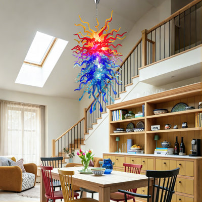 Lustre en verre soufflé à la main multicolore de style Murano avec ampoules DEL