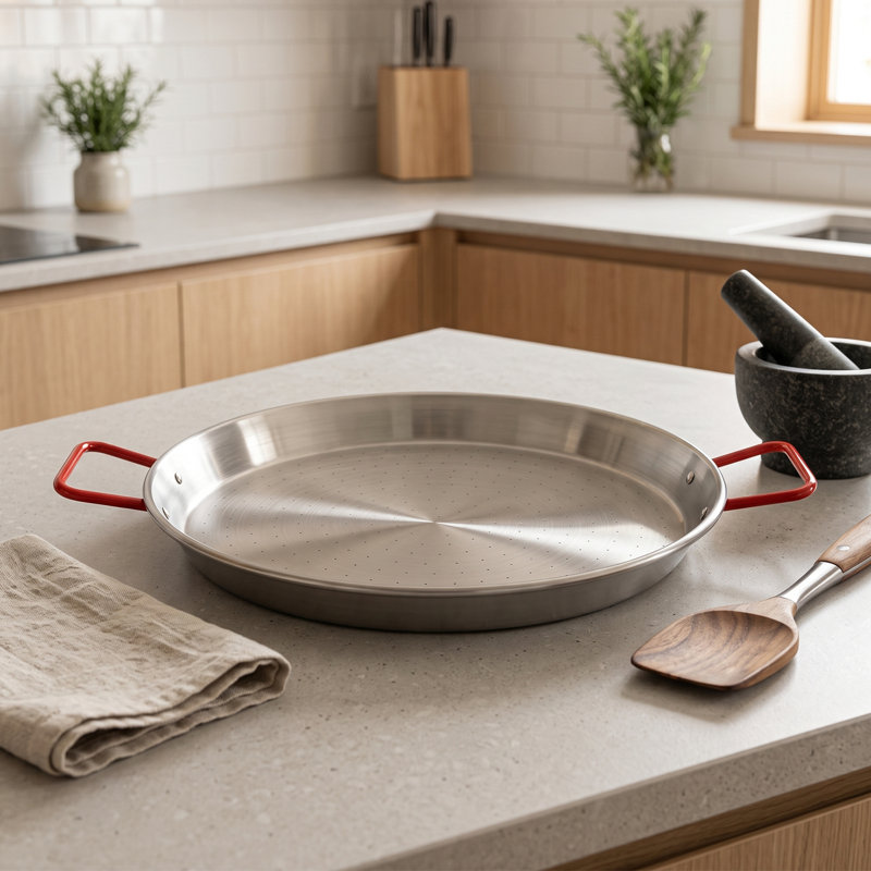 Poêle à paella en acier au carbone de 15 pouces Magefesa, 38 cm - 8 portions, durable et légère avec surface alvéolée, idéale pour la cuisine extérieure et la paella valencienne traditionnelle