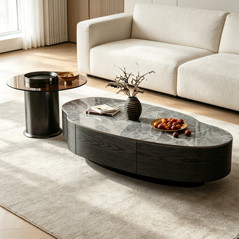 Amabilia, 13" H x 39.37" W x 19.68" D, Gray, Black/Black Oak