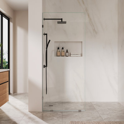 DeerValley Single Fixed Glass Panel For Shower 36"×78", Durable and Stable 10mm Thick Glass Panel,Bathroom shower glass panel, Easy to Clean, Tempered Safety Wall Panels with Hardware (Silver)