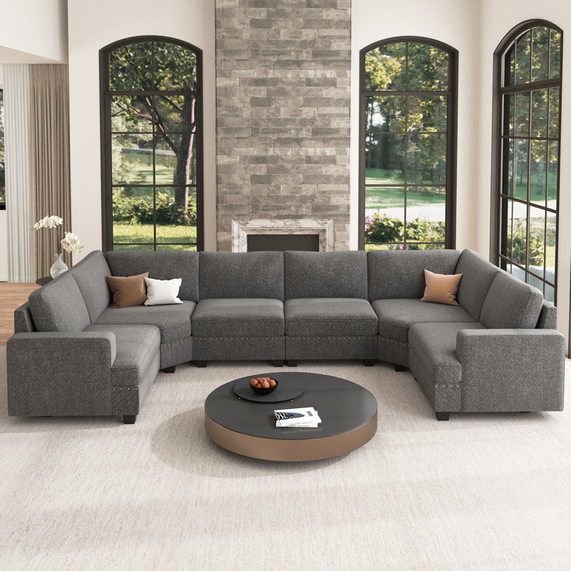 Anureet Oversized U Shaped Modular Sectional Sofa, Light Gray Polyester