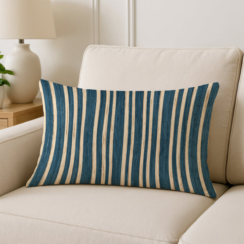 Coussin décoratif horizontal et extérieur à rayures horizontales, Espresso/crème, Rectangle H 14 po x l 20 po