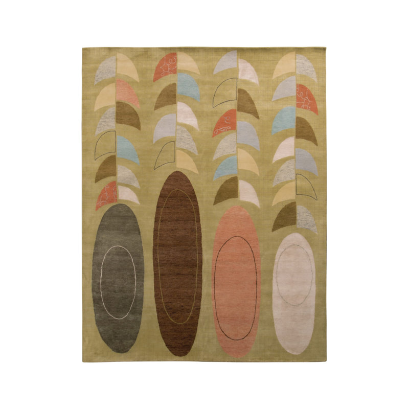 Rug & Kilim’S Mid-Century Modern Rug In Green Multicolor Geometric Pattern, Runner 3' x 14'