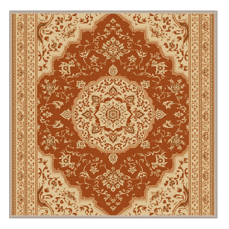 Machine Washable Pantelis Traditional Oriental Rug in Brown – Beige Binding, 3' Square