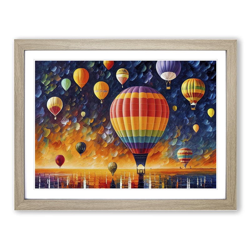 Colourful Hot Air Balloons Vol.1 - Print, Oak Framed, 34cm H x 46cm W x 2cm D