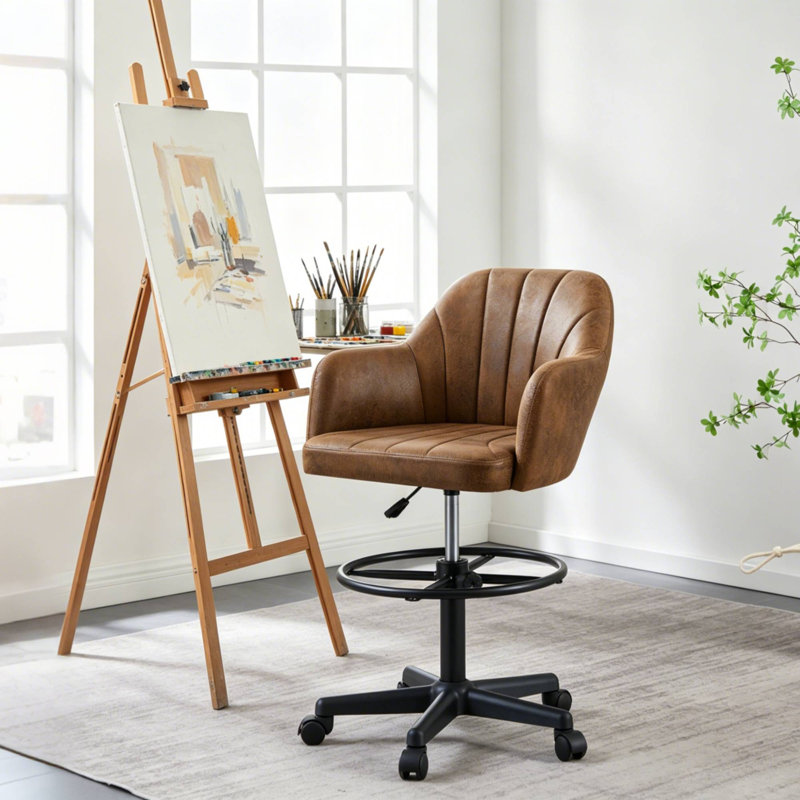 Tabouret pivotant à hauteur réglable Bhavjot, Brun