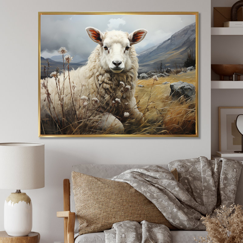 Sheep Serenade Of Silence II sur toile, H 30 po x l 40 po x P 1,5 po, Cadre flottant doré