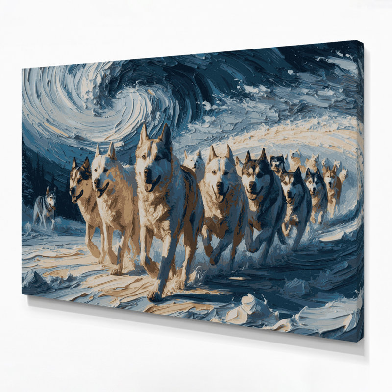 Chiens, art mural sur toile gris, H 20 po x l 30 po