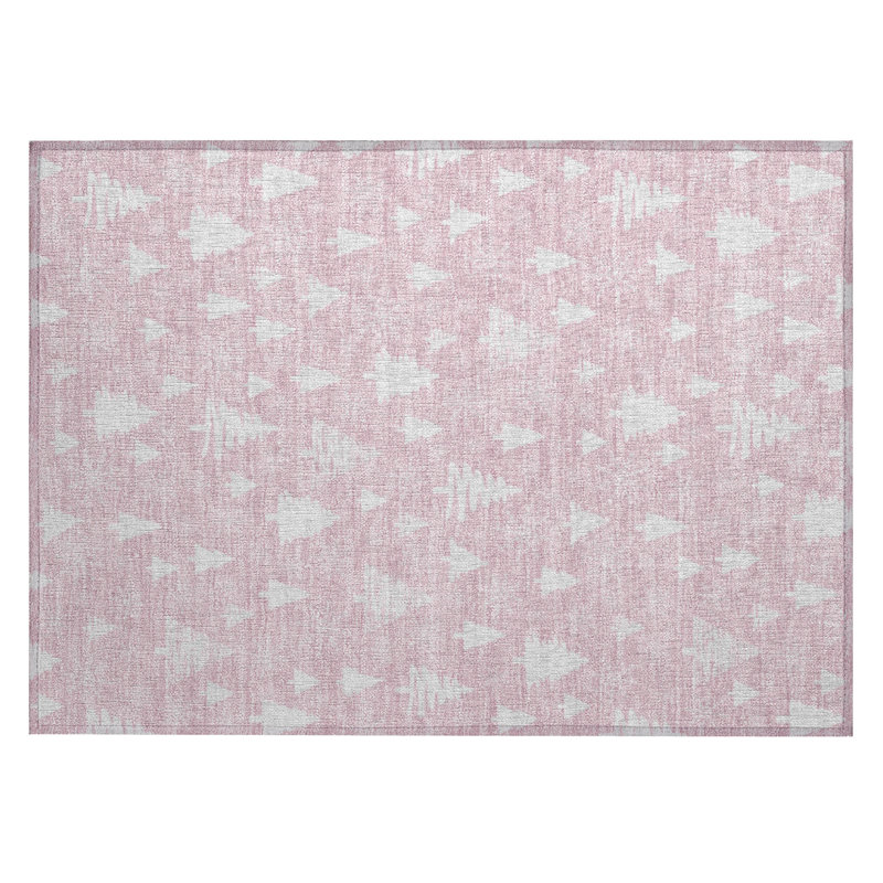 Machine Washable Indoor/Outdoor Christmas Tree Xhevrie Pink Rug, Rectangle 1'8" x 2'6"