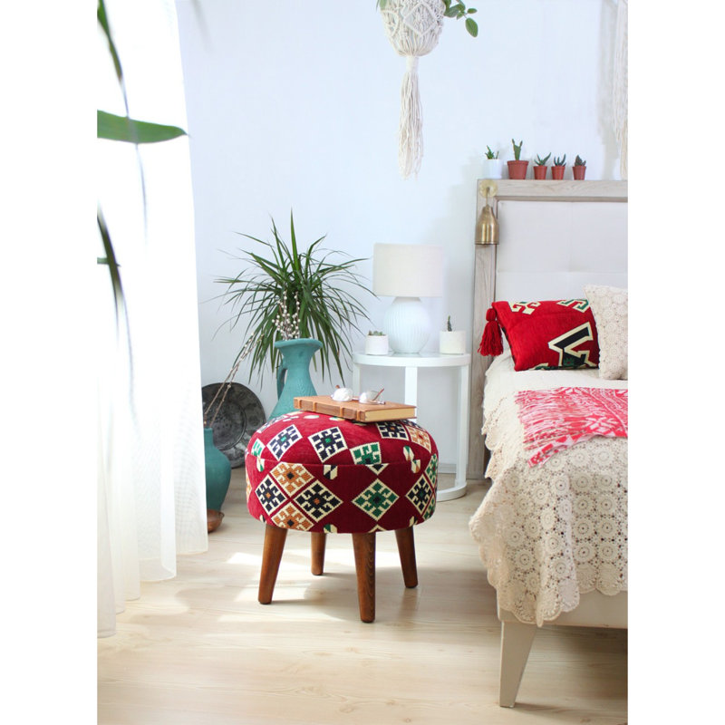 Pouf élégant avec pieds en bois, 16,5 po x 18,1 po | 50% coton / 50% polyester, éponge orthopédique 2,8 pouces | Parfait pour les décors rustiques, du sud-ouest et de la campagne | Siège polyvalent et pièce décorative