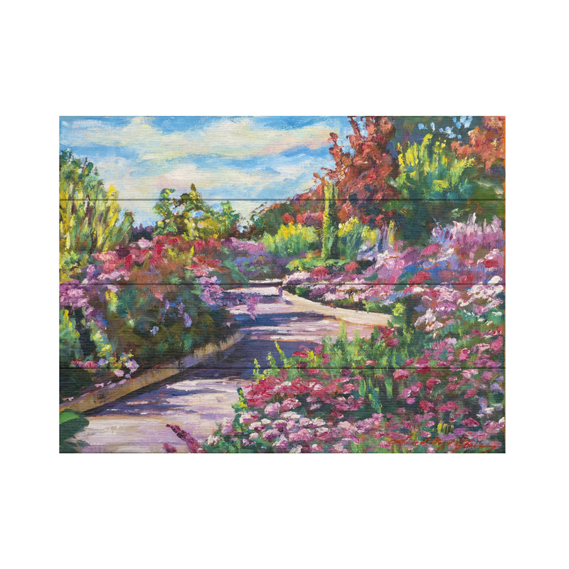 David Lloyd Glover  WINDING PATH AT ENGLISH GARDEN Wood Slat Art, H 12 po x l 16 po