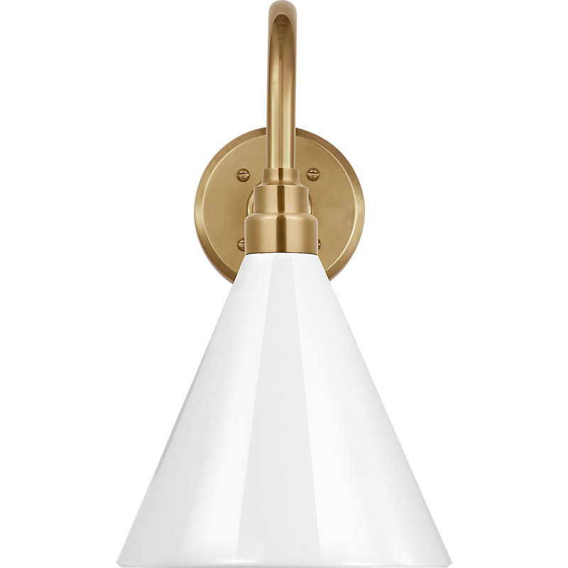 Thomas O'Brien 1 - Light Outdoor Barn Light, White, Hand-Rubbed Antique Brass, 15.5" H x 9" W x 15" D
